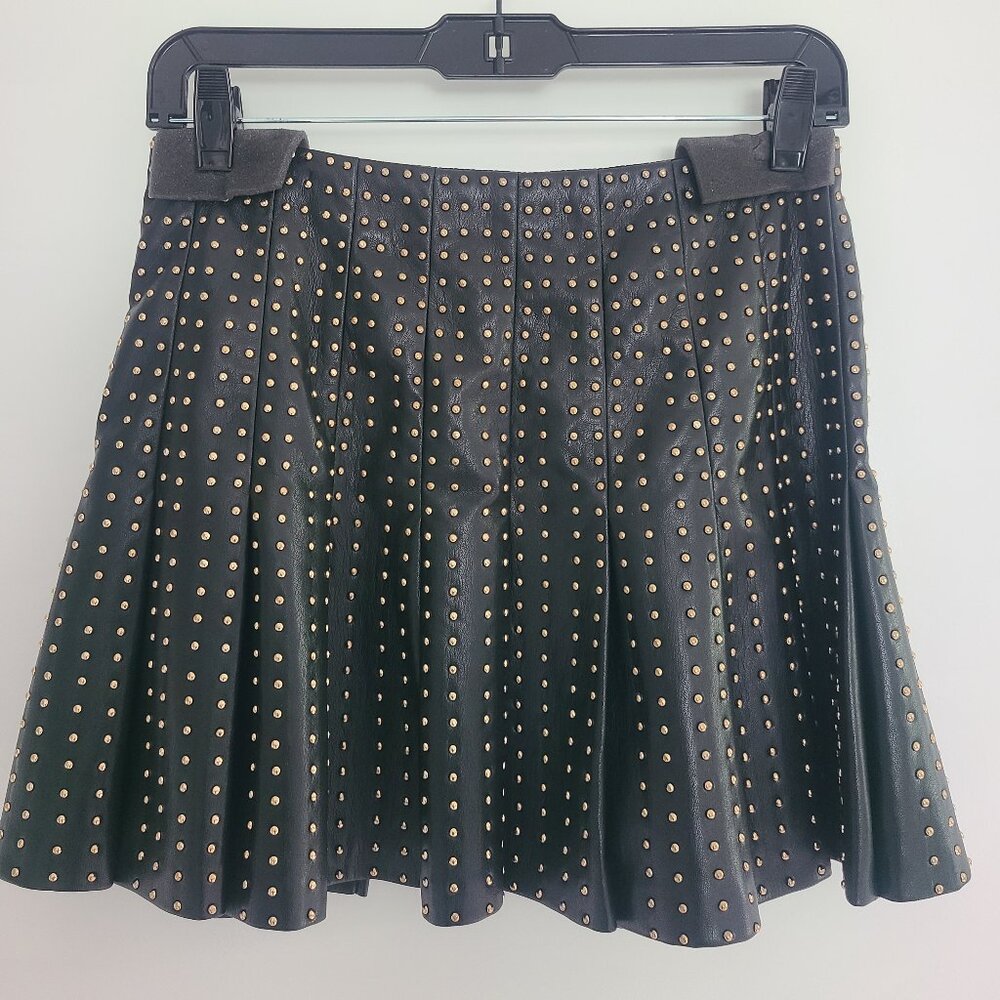 ALICE + OLIVIA Black and Gold Stud Vegan Leather Mini Skirt Size 0